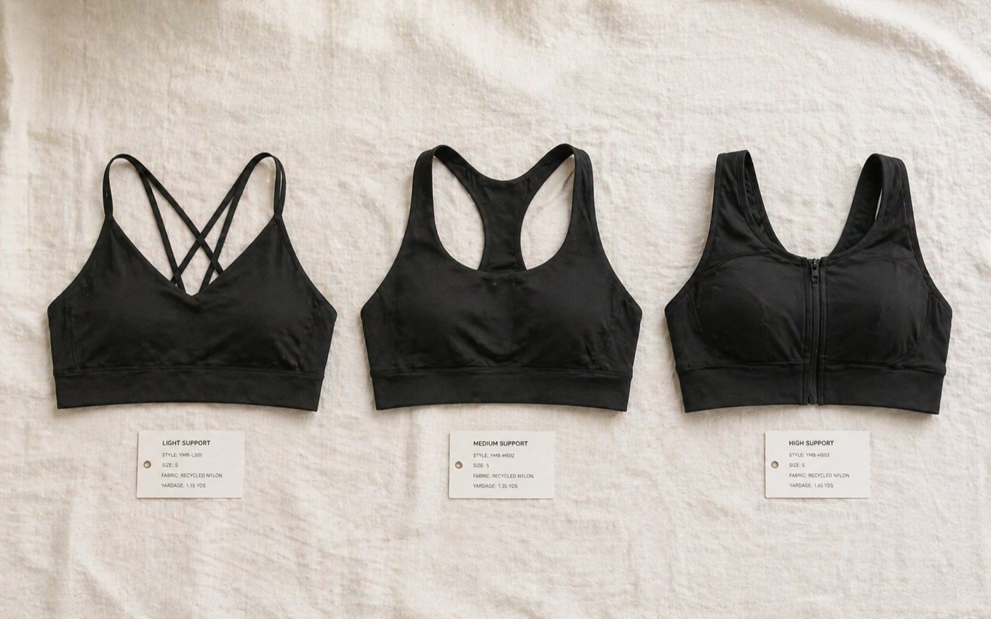 Bra components in development — in seamless, most of this work moves into the knitting program