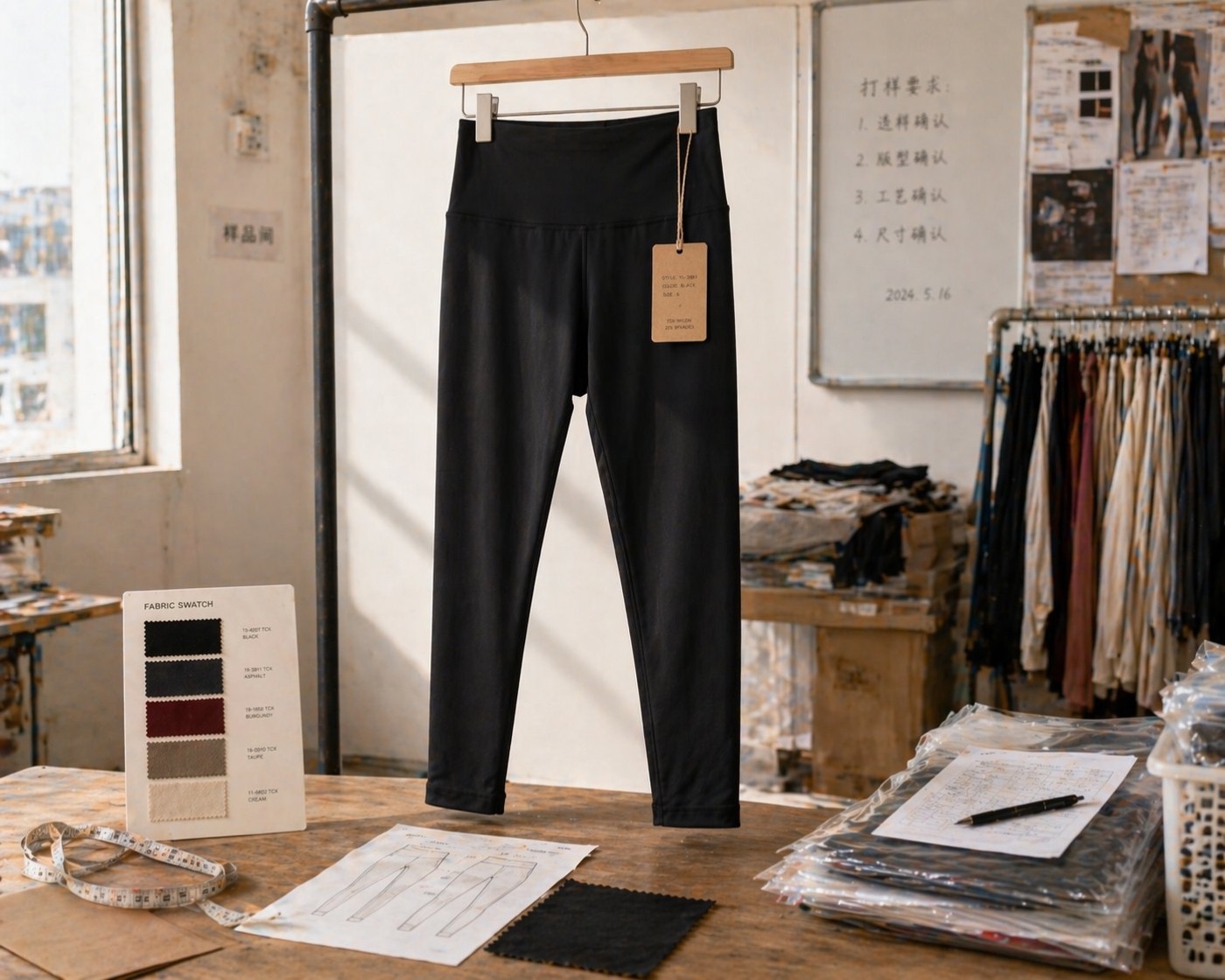The sampling room — nude development is approved on real garments, on real bodies, in daylight
