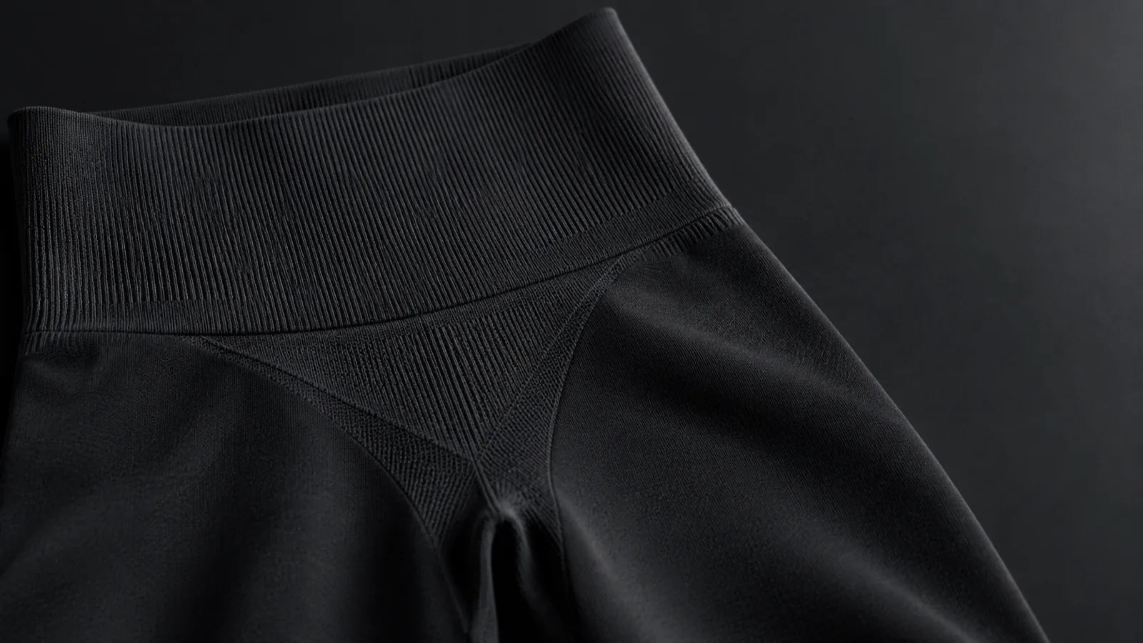 Flat-laid seamless leggings, close on the high waistband and knitted-in gusset area