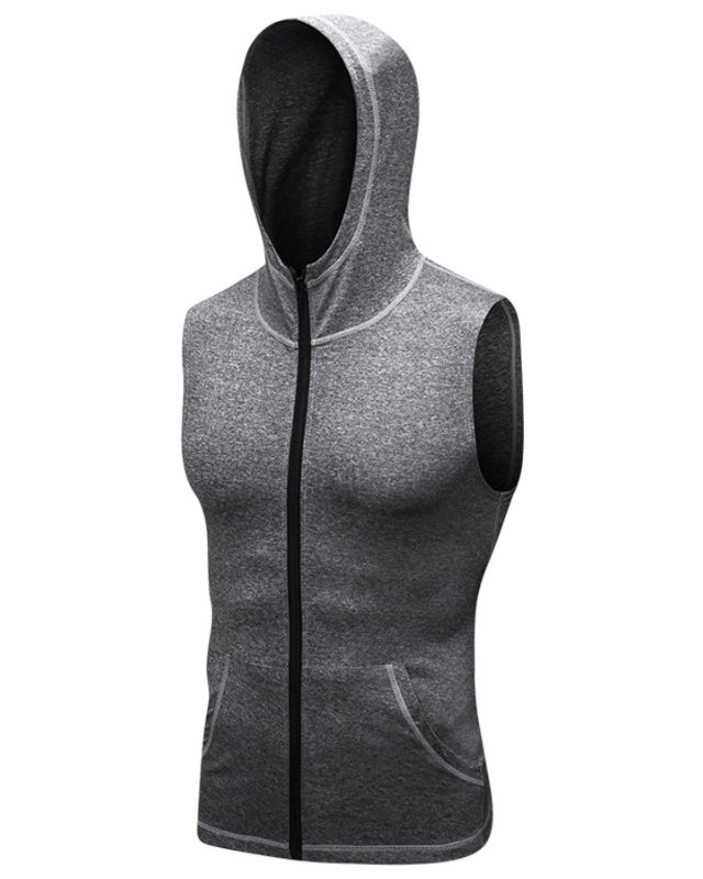 Men's Sleeveless Slim Fit Vest Sports Fitness Zip Up Hooded