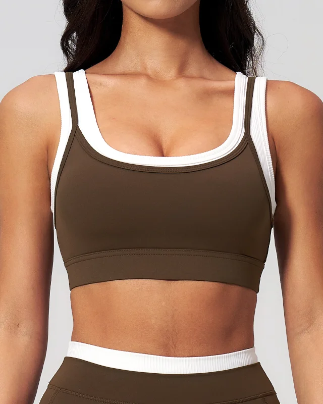 Ribbed Color Block Fake Two-Piece Naked Sports Bra