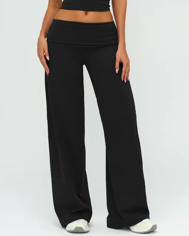 Brushed Wide Leg Folded Waistband Loose Slim