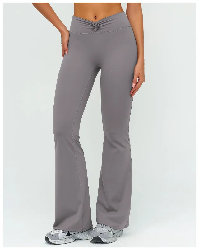 High Waist Ruched Brushed Flare Micro Wide Leg