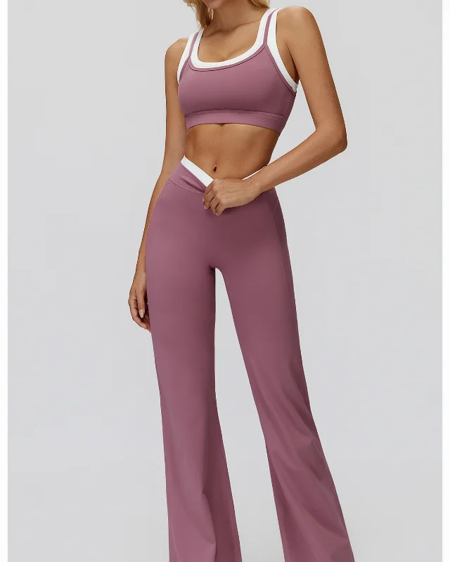 Color Block Nude Feel High Waist Fake Flared Pants