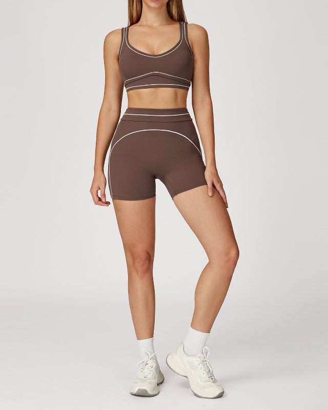 Color Block Brushed Double Strap Yoga Set