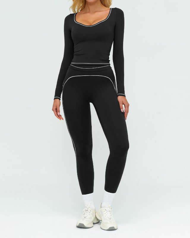 Color Block Brushed Double Strap Yoga Set