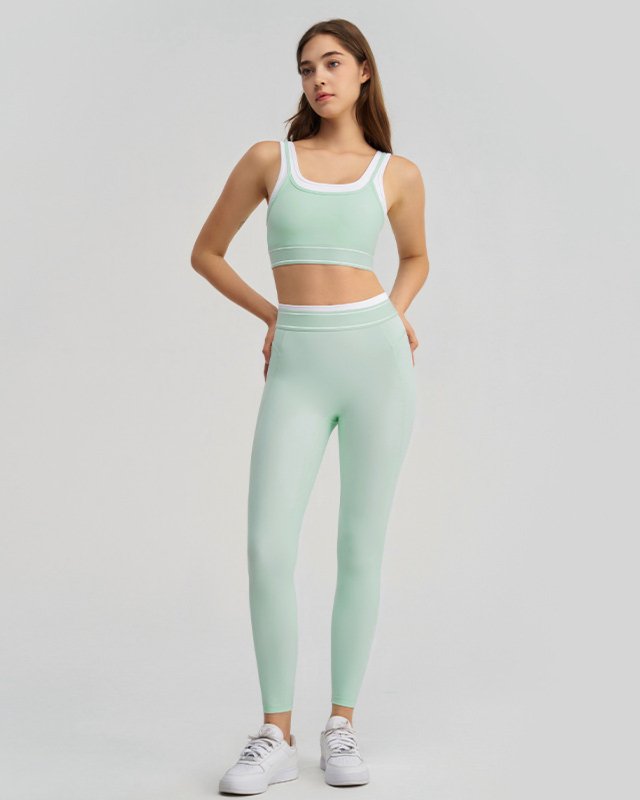 Two-in-One Color Block White Stripe Hip-lift Yoga Cami Set