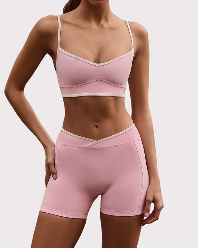 High Waist Color Block Shockproof Gathered Hip-lift Yoga Set