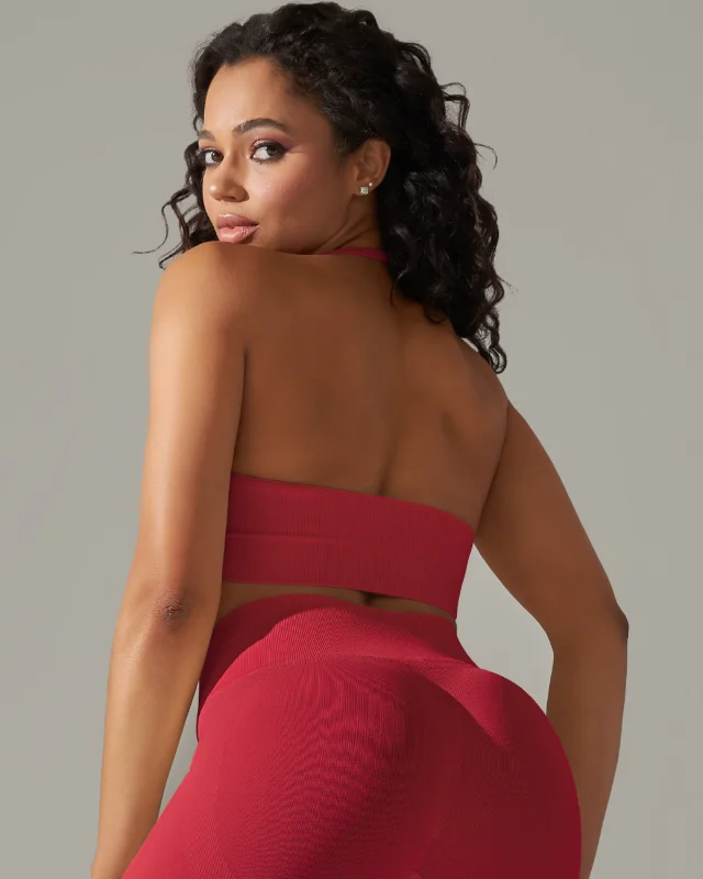 Seamless Solid Backless Halter Sports Bra