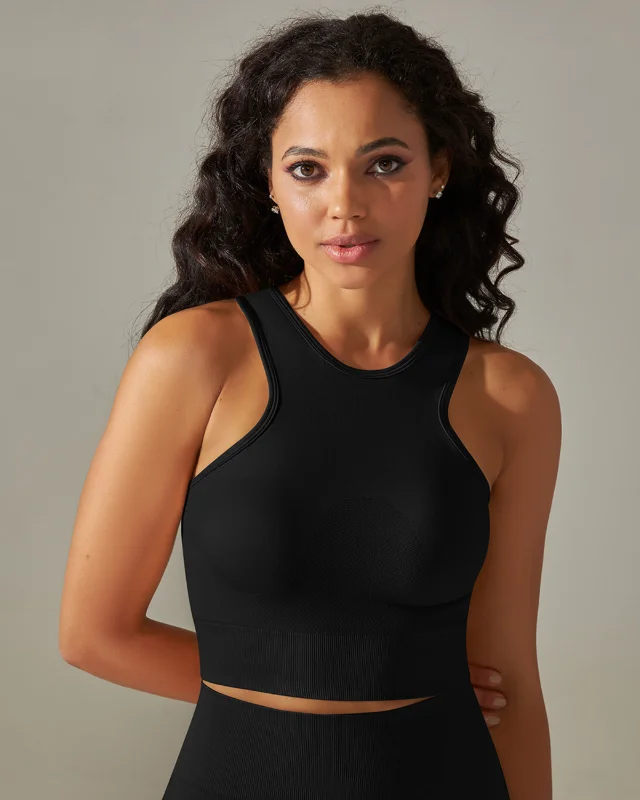 Seamless Solid Mid Length High Elastic Yoga Tank Top