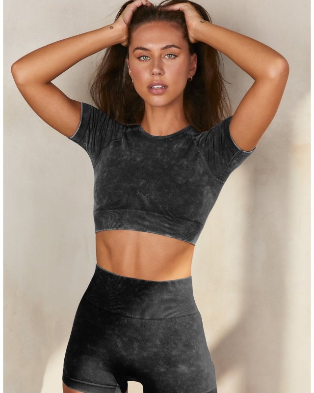 Vintage Washed Denim Look Yoga Set