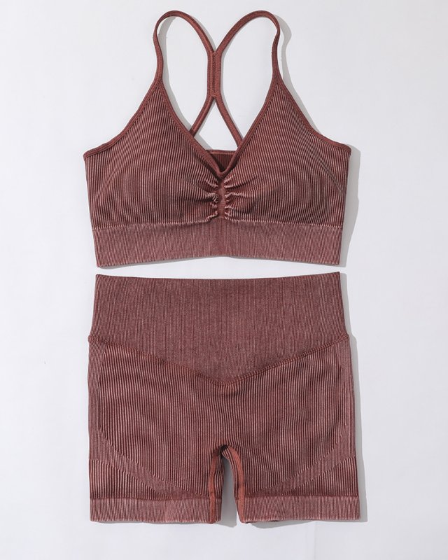 Seamless Washed Knit Hip Lifting Yoga Set