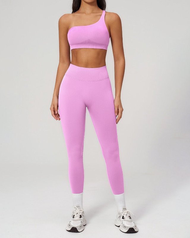 Seamless Asymmetric Shoulder Quick Dry Yoga Set