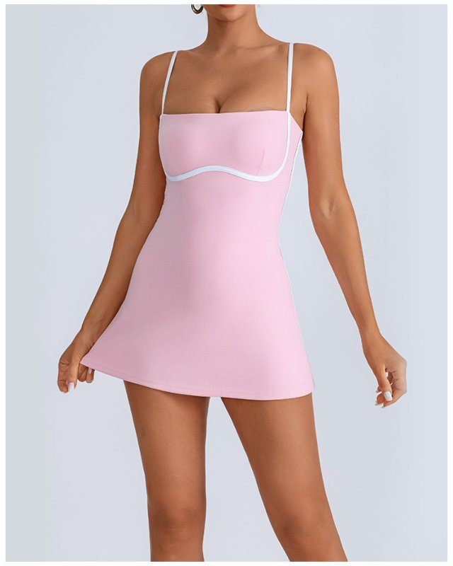 Color Block Yoga Chest Pad Anti-Exposure Tennis Dress